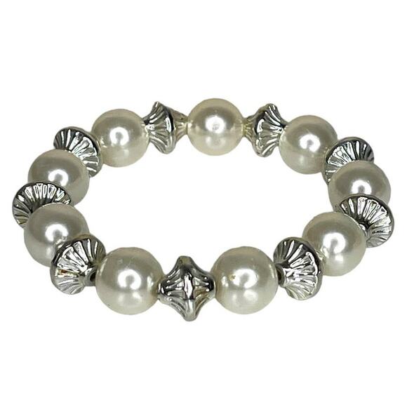 Silver Tone Faux Pearl, Rhinestone and Crystal Bead Bracelets Fashion Jewelry - Picture 8 of 10